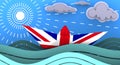 Paper boat made from the UK flag floats on the waves of the ocean Royalty Free Stock Photo