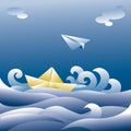 Paper boat and plane Royalty Free Stock Photo