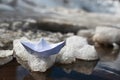 paper boat in a pool Royalty Free Stock Photo