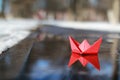 Paper boat in a pool Royalty Free Stock Photo