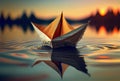 paper boat on the river among the mountains. Royalty Free Stock Photo
