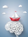 paper boat sailing float on the brain Royalty Free Stock Photo