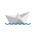 Paper boat sailing on water causing waves and ripples