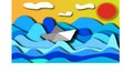 The paper boat sails through the restless sea during the day. Royalty Free Stock Photo