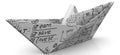 Paper boat from a sheet with business sketches