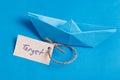 Paper Boat with a sign Target - travel concept