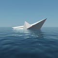 Paper boat is sinking into the sea