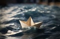 Paper boat in stormy sea waves Royalty Free Stock Photo