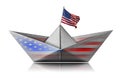 Paper boat with the United states of America flag isolated on white Royalty Free Stock Photo