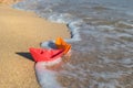 Paper boats at the beach Royalty Free Stock Photo
