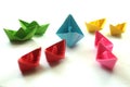 Paper boats. Origami colorful paper ships,