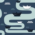 Paper boats, seamless pattern