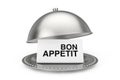 Paper with Bon Appetit Sign in Restaurant Cloche. 3d Rendering