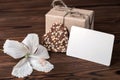 paper box, chocolate hearts, hibiscus flower and empty blank, Valentines day concept Royalty Free Stock Photo