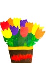 Paper bunch of colorful tulips in vase