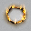 Paper burn hole. Flame edge effect burnt effect torn explode border destroyed page heat cracked frame. Vector paper fire Royalty Free Stock Photo