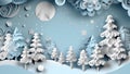 paper merry snowflakes art origami blue tree background christmas card winter. Generative AI. Royalty Free Stock Photo