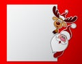 Paper card with Santa clause and deer with blank sign