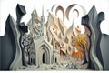Paper castle, creative digital illustration painting, 3d illustration