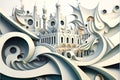 Paper castle, digital illustration painting artwork, 3d rendering