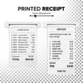 Paper Check Vector. Receipt Or Financial-check Isolated. Cafe, Shopping Or Restaurant Paper Financial Check. Realistic Illustratio