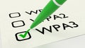 Paper checklist with the different wireless security standards i