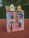 Paper children house made by corrugated fiberboard.Kid toy. Royalty Free Stock Photo
