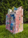 Paper children house made by corrugated fiberboard.Kid toy. Royalty Free Stock Photo