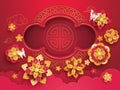 Oriental Chinese New Year Greeting Card, Blooming Flowers