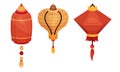 Paper Chinese Lantern as Festive Luminaria Vector Set Royalty Free Stock Photo