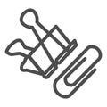 Paper clip and binder line icon, stationery concept, office attach clip set sign on white background, Metal clamp and