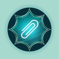 Paper clip icon magical glassy sunburst blue button sky blue background