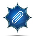Paper clip icon magical glassy sunburst blue button