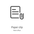 paper clip icon vector from work office collection. Thin line paper clip outline icon vector illustration. Linear symbol for use Royalty Free Stock Photo