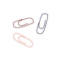 Paper clips of different colors. Plastic and rubber paperclips. School stationery. Flat vector illustration isolated on