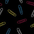 Paper clips of different colors seamless pattern. Vector background. Hand drawn color clips Royalty Free Stock Photo