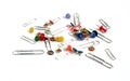 Paper clips and drawing pins many colors Royalty Free Stock Photo