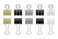 Paper clips metallic. Realistic steel binder. Office supplies. Stationery for documents binding. Isolated black and white