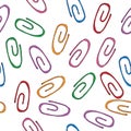 Paper clips seamless pattern. Vector illustration of a seamless pattern of colored paper clips. Background from colored paper clip Royalty Free Stock Photo