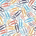 Paper clips seamless vector wallpaper, a lot of colorful paperclips endless pattern background