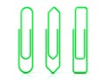 Paper clips. Three basic shapes. Green