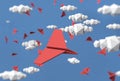 Paper clouds and paper planes background illustration Royalty Free Stock Photo