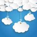 Paper Clouds Striped Blue Sky 3 Cloud Stickers Royalty Free Stock Photo