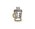 Paper coffee cup and coin logo template. Concept buying coffee vector design