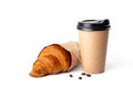 Craft Coffee Cup With Croissant On White Background