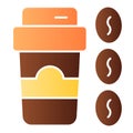 Paper coffee cup flat icon. Coffee to go and beans color icons in trendy flat style. Drink gradient style design