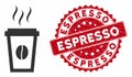 Paper Coffee Cup Icon with Grunge Espresso Stamp