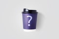 Paper coffee cup mockup with question mark, brand identity concept Royalty Free Stock Photo