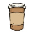 Paper coffee cup on a white background. Cartoon coffee cup.