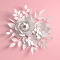 Paper colorful flowers background. Valentine`s day, Easter, Mother`s day, wedding greeting card. 3d render digital spring or